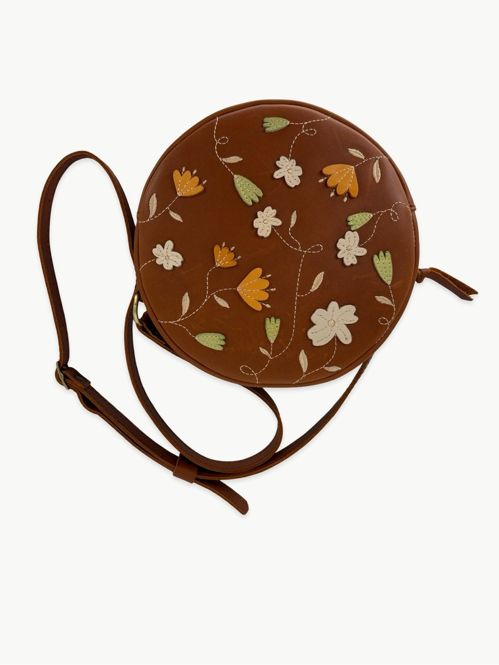Portland Leather Circle Crossbody Large Folklore Honey Floral Limited Edition